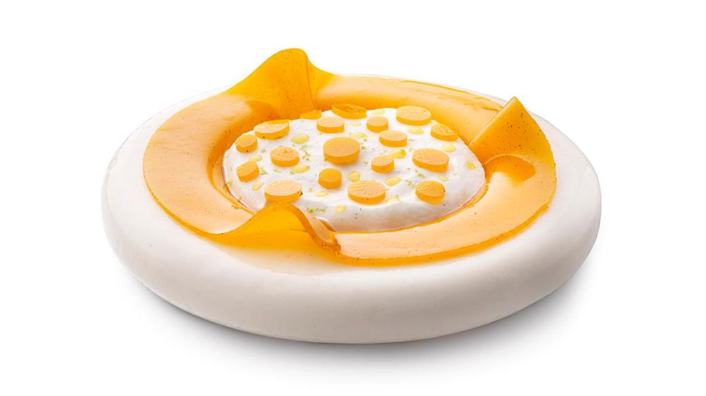 Entremets Yuzu réalisé avec la crème Plus Mascarpone par Frank Haasnoot.©Debic